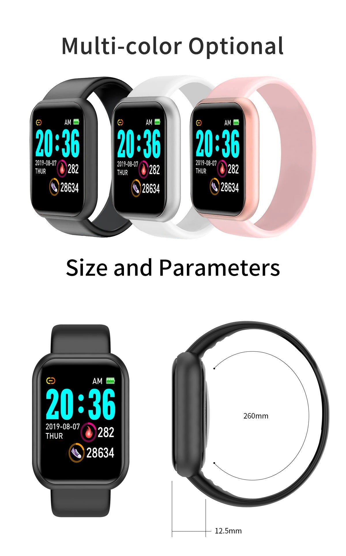 Y68 Smart Watch Heart Rate Blood Pressure & oxygen level