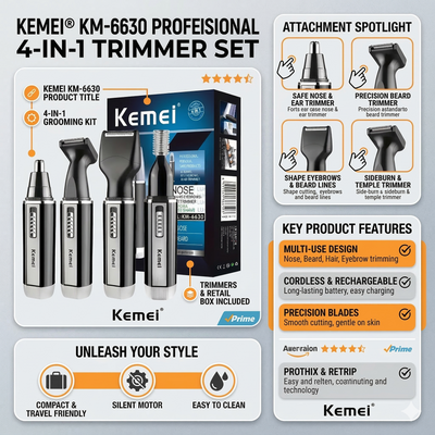 Kemei 4-in-1 Precision Trimmer - Groom Like a Pro
