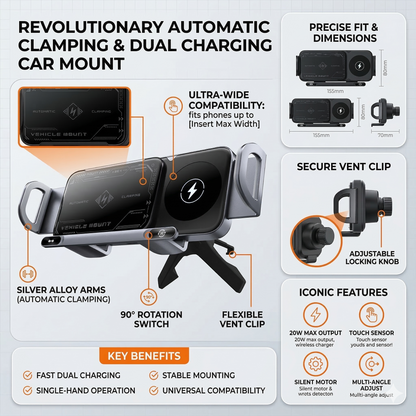 🚗 SmartSense™ Wireless Car Mount – Intelligent Induction Charging & Auto-Clamp