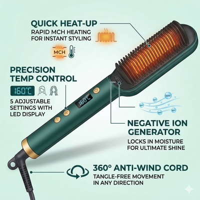 2 in 1 Electric Hair Straightening Brush & Curler