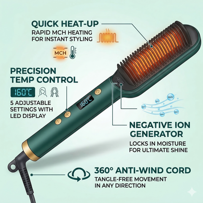 2 in 1 Electric Hair Straightening Brush & Curler