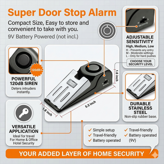 Door stop security alarm 120dB
