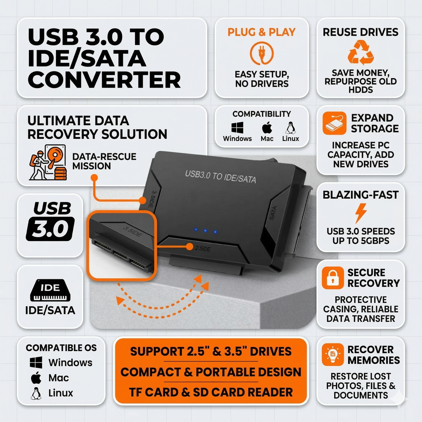 USB 3.0 to Sata & IDE Adapter
