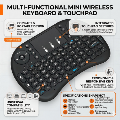 i8 Mini wireless keyboard with touchpad & 7 color Backlit