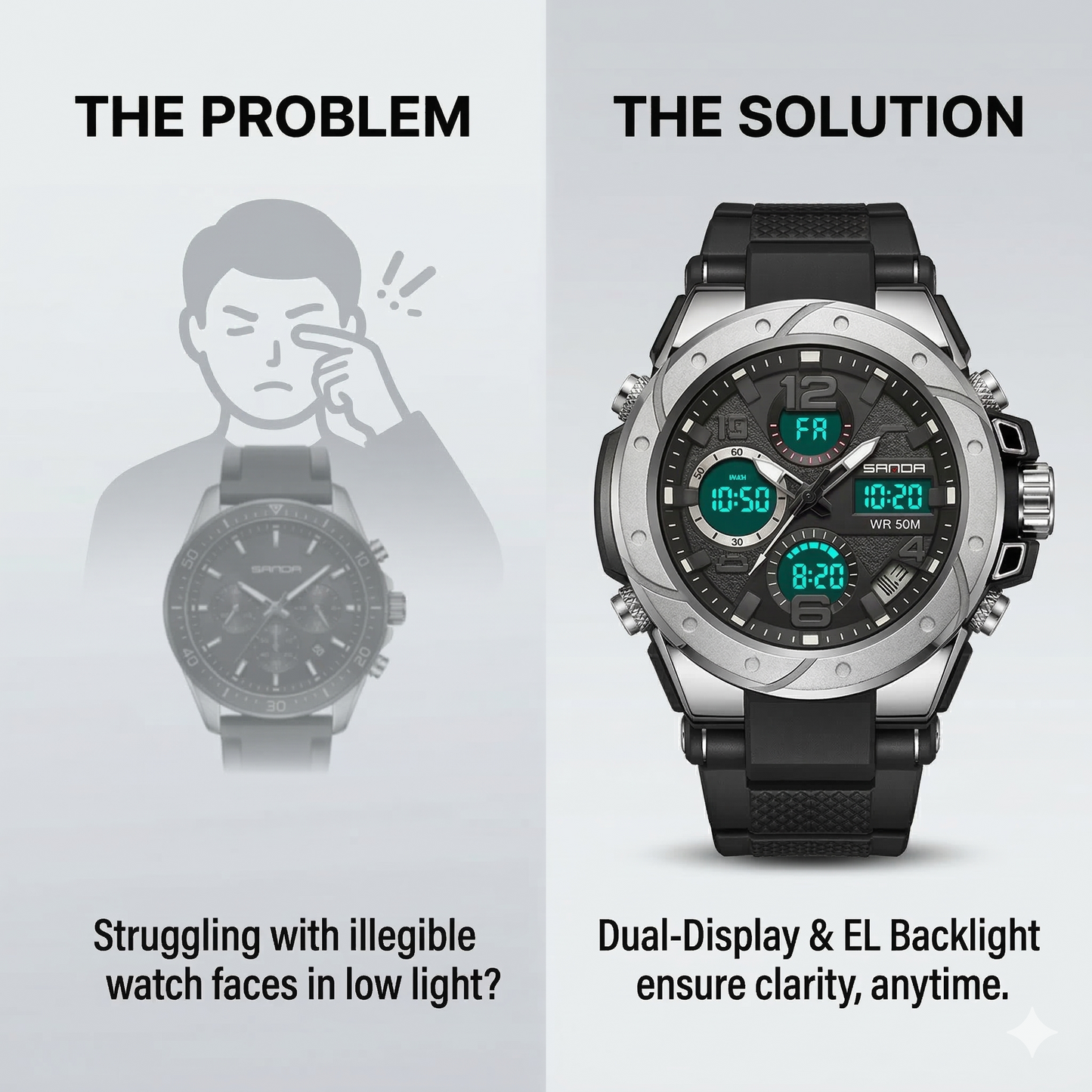 Rugged Dual Display Sport Watch - Built for the Bold