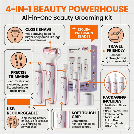 GlowTrim™ 4-in-1 Women's Rechargeable Grooming Kit