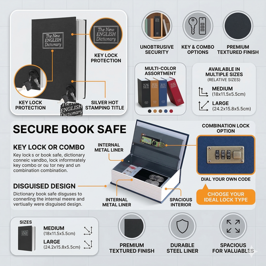 Secret mini Book Safe box with Key & Password