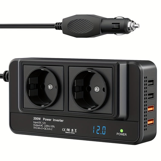 🔌 Power On the Go – Dual AC + 4 USB Car Power Inverter 200W