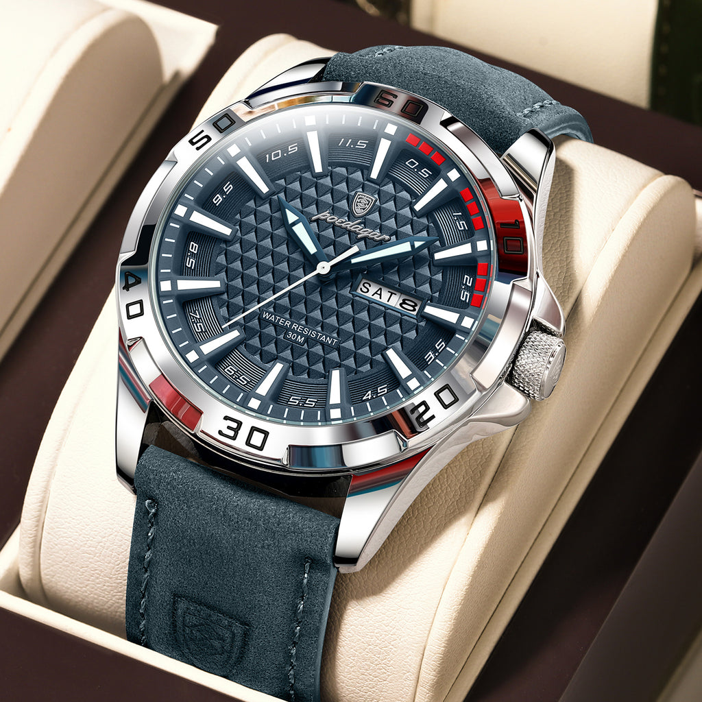 POEDAGAR Original Men Luxury Watch with Soft Leather Strape