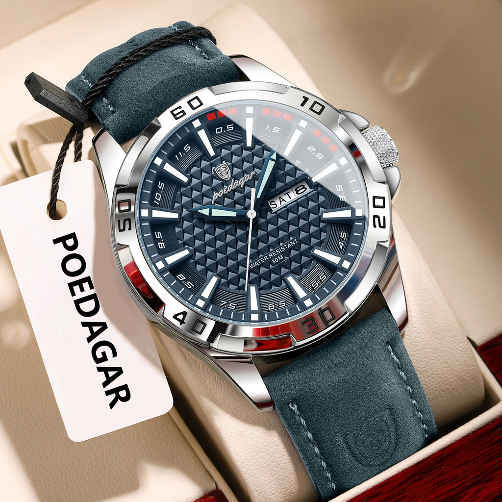 POEDAGAR Original Men Luxury Watch with Soft Leather Strape