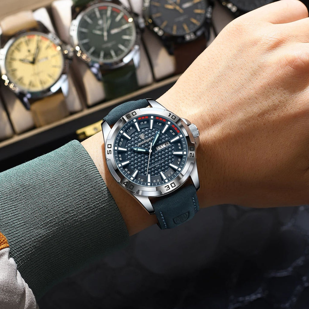 POEDAGAR Original Men Luxury Watch with Soft Leather Strape
