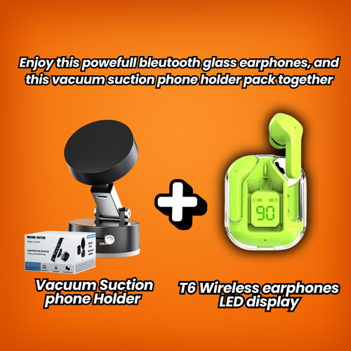 Ultimate Pack - Glass Bluetooth Earphones & Vacuum Suction Phone Holder