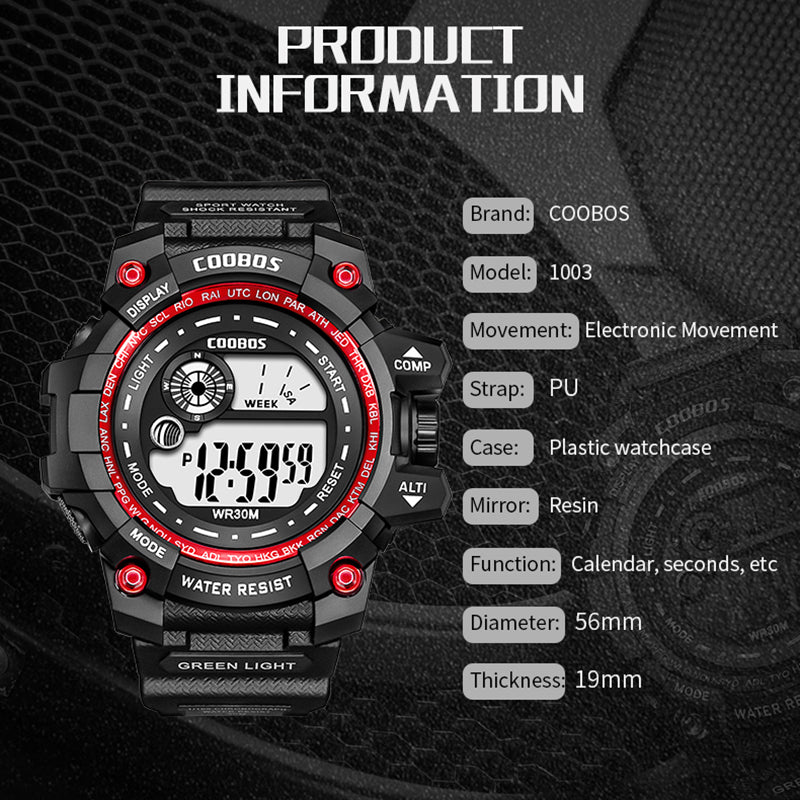 Coobos® Men's LED Luminous Digital Military Wristwatch