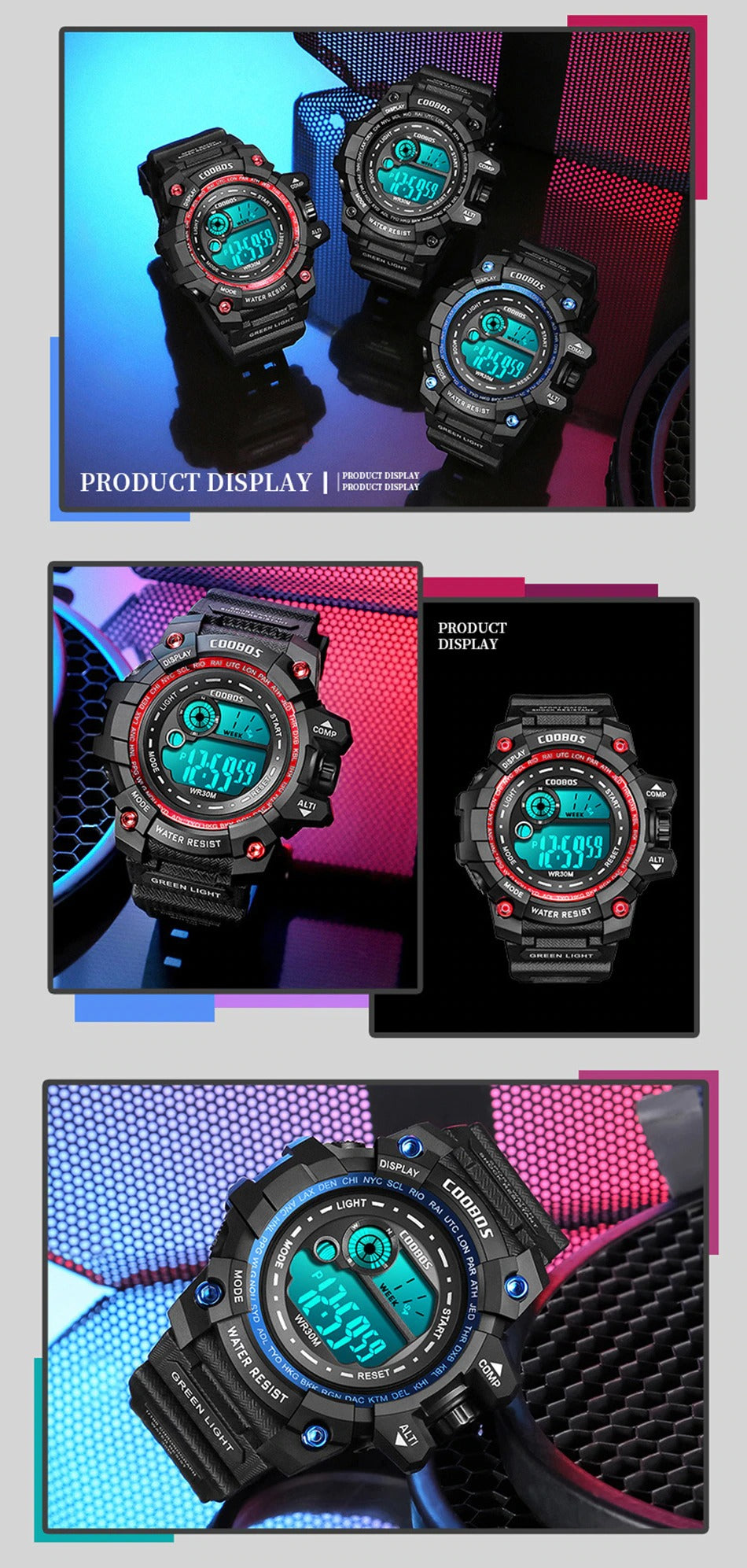 Coobos® Men's LED Luminous Digital Military Wristwatch