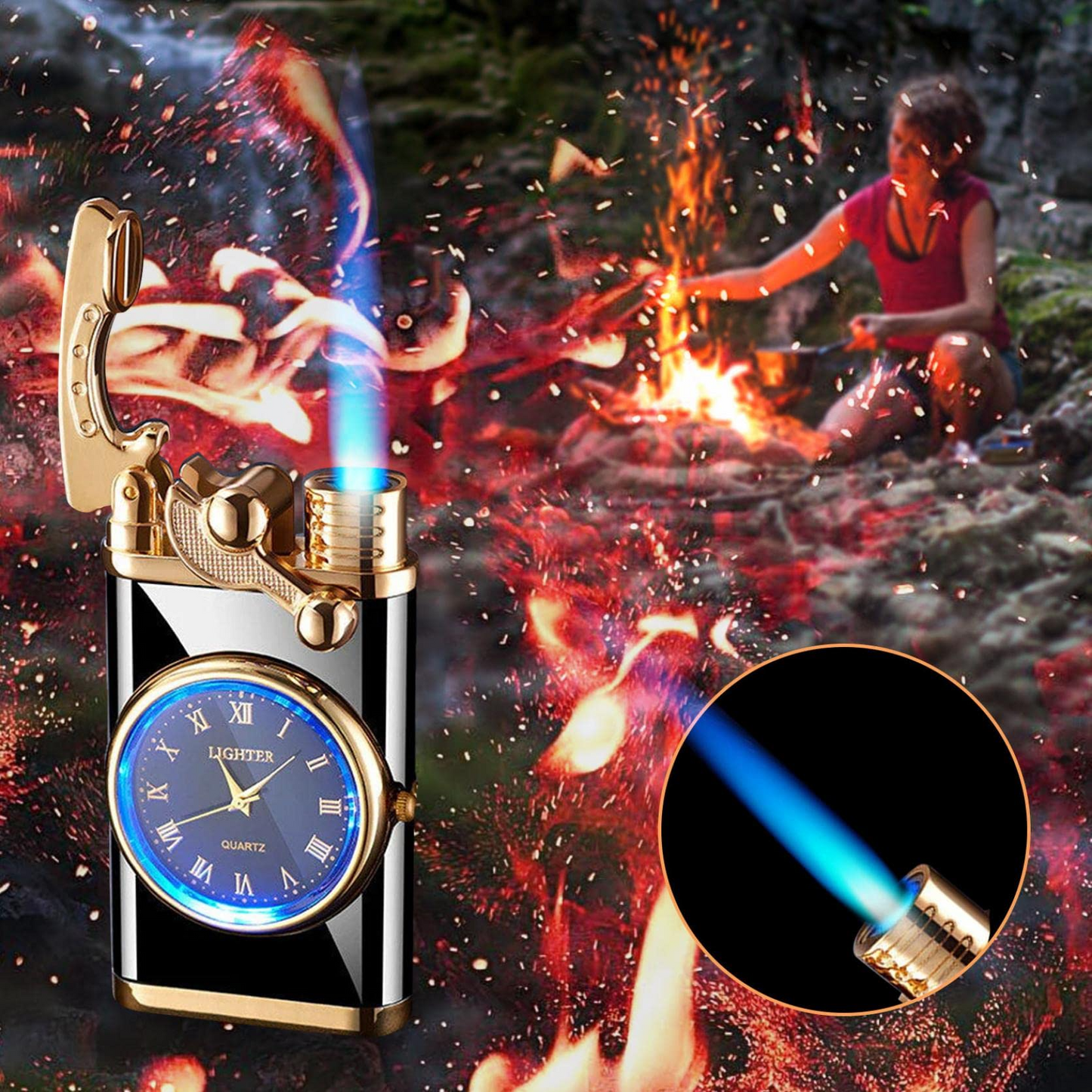 Rocker Arm Automatic Ignition Lighter Digital Watch
