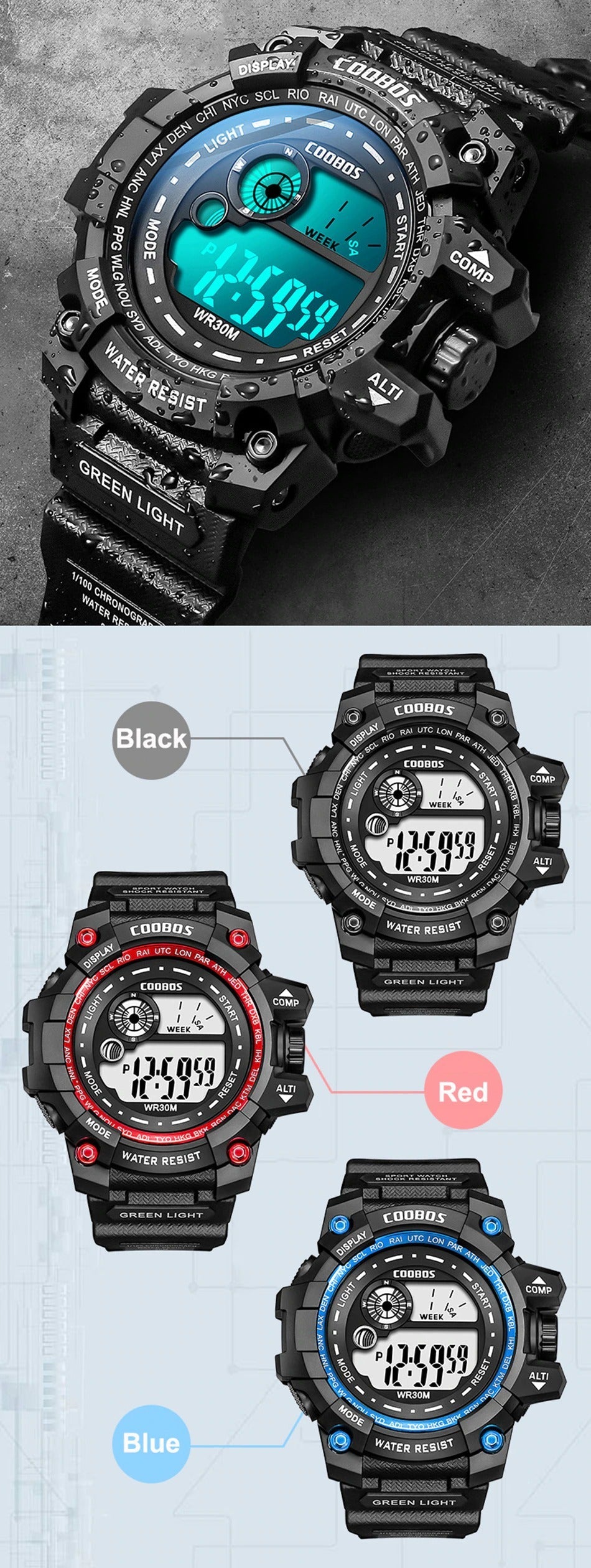 Coobos® Men's LED Luminous Digital Military Wristwatch