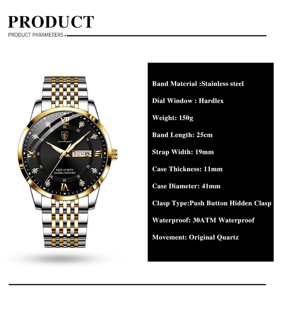 POEDAGAR® Men's Luxury Watch Stainless Steel